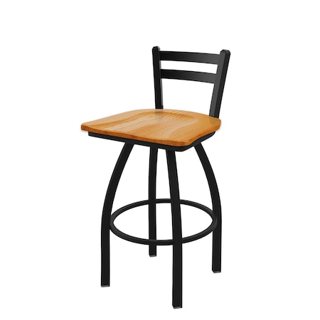 Holland Bar Stool Co 25" Low Back Swivel Counter Stool, Black Wrinkle, Med Oak Seat 41125BWMedOak